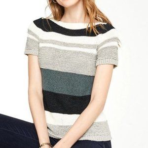 Ann Taylor Textured Stripe Short Sleeve Sweater Sz S